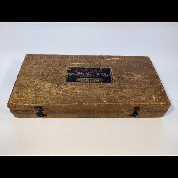 Greenfield Tap & Die Tool Set A-1 Little Giant Screw Plate Wood Box - INCOMPLETE - Picture 1 of 15